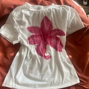 White T-Shirt with Pink Floral Design